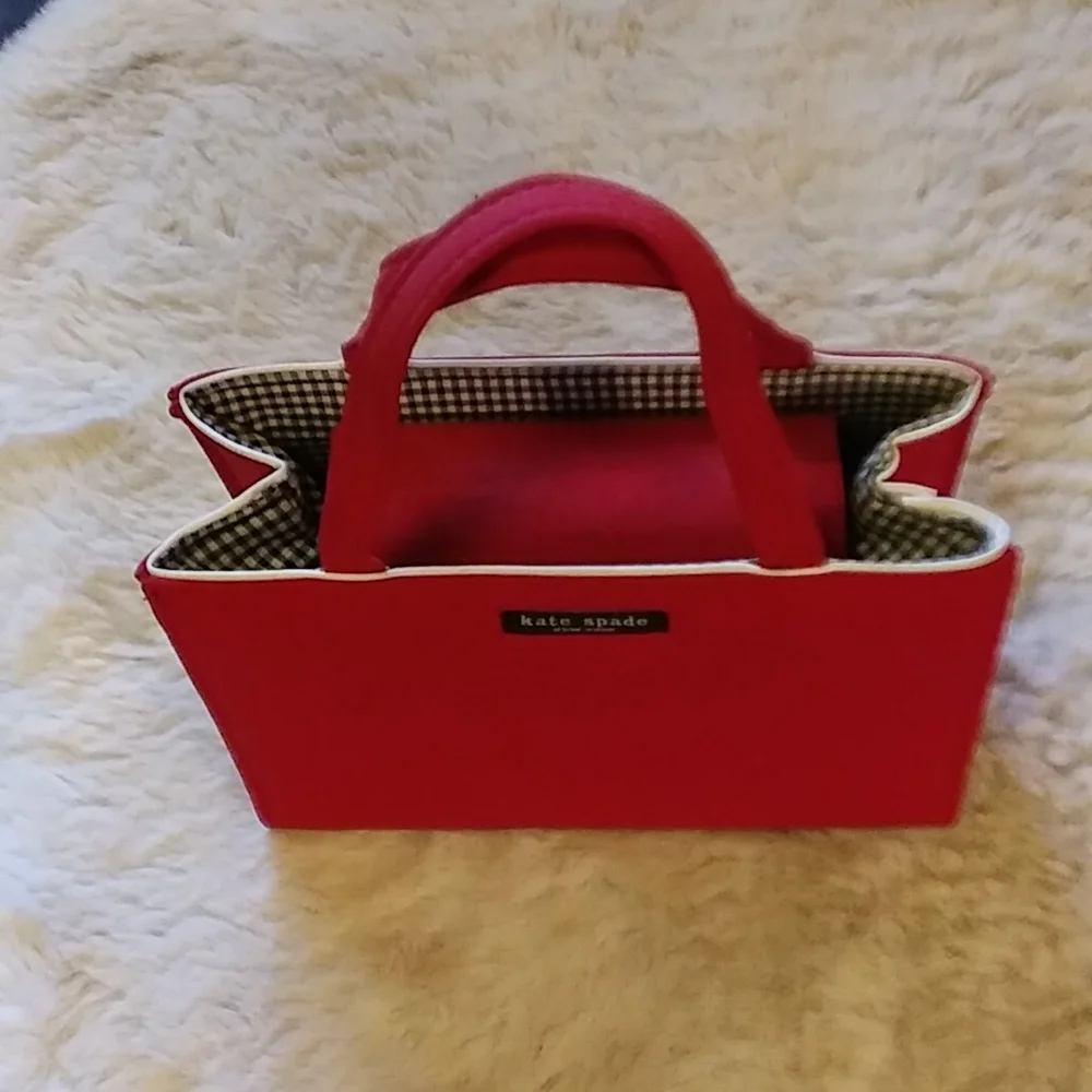 kate spade Red Mini Tote with Black & White Checked Lining